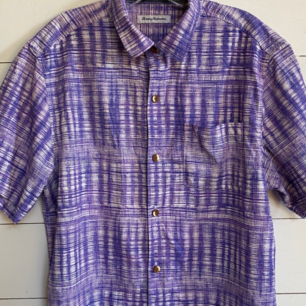 Tommy Bahama Button Up Shirt Purple Plaid Short Sleeve Casual - Silk M‎ - Picture 4 of 12